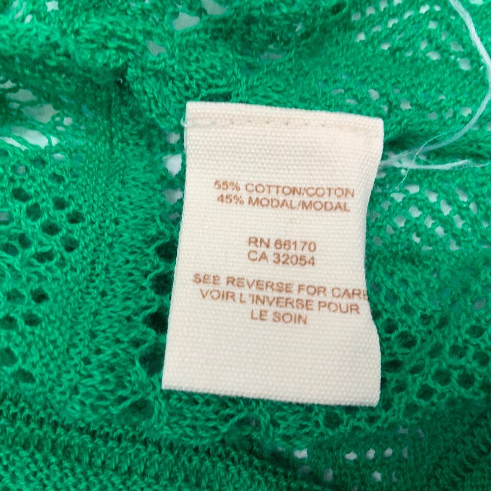 Free People Green Open Knit Short Sleeve Crop Top V-Neck Sz L - Picture 16 of 16